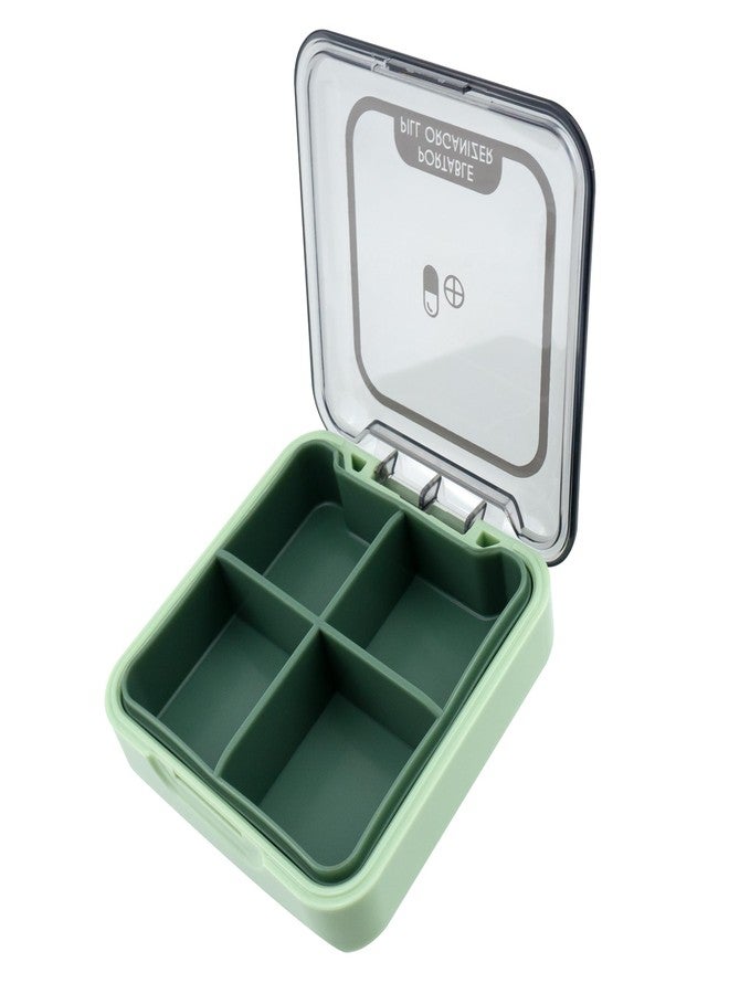 Quacc Small Pill Box, Portable Travel Case Daily Pill Organizer with 4 Large Compartmensts for Medication, Vitamin, Supplement - Green - Image 1
